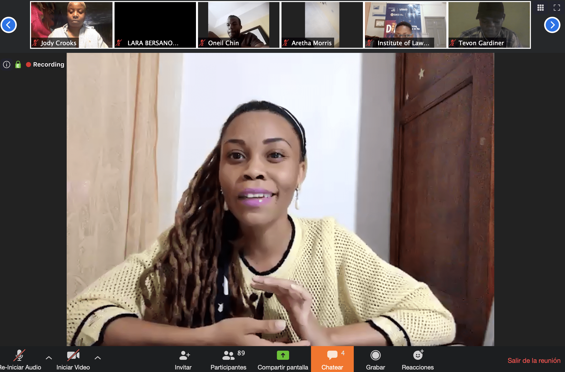 Godiva Golding giving an inspirational introduction to kick-start the virtual ideathon for youth in Jamaica